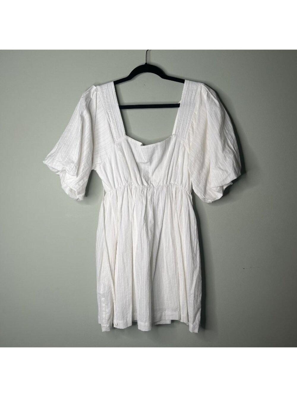 Mahina Hawaii White Square Neck Puff Sleeve Mini Dress Women's Size Medium M
